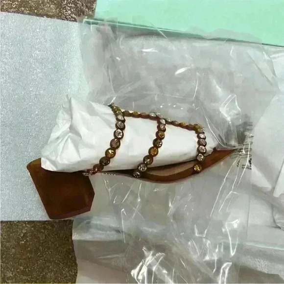 NIB Aquazzura Embellished Tequila 50 Sandal in Cognac 35.5 - Picture 3 of 8